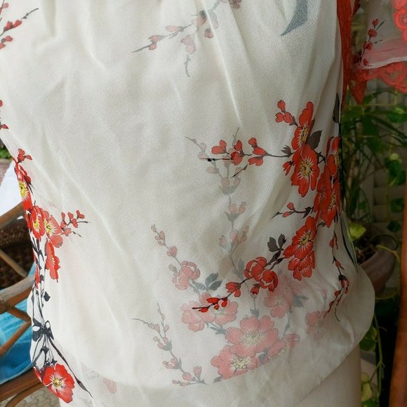 Vintage Tracy Reese 100% Silk Top Orange Flowers and Lace sz 8. New w/Tag - Picture 7 of 11